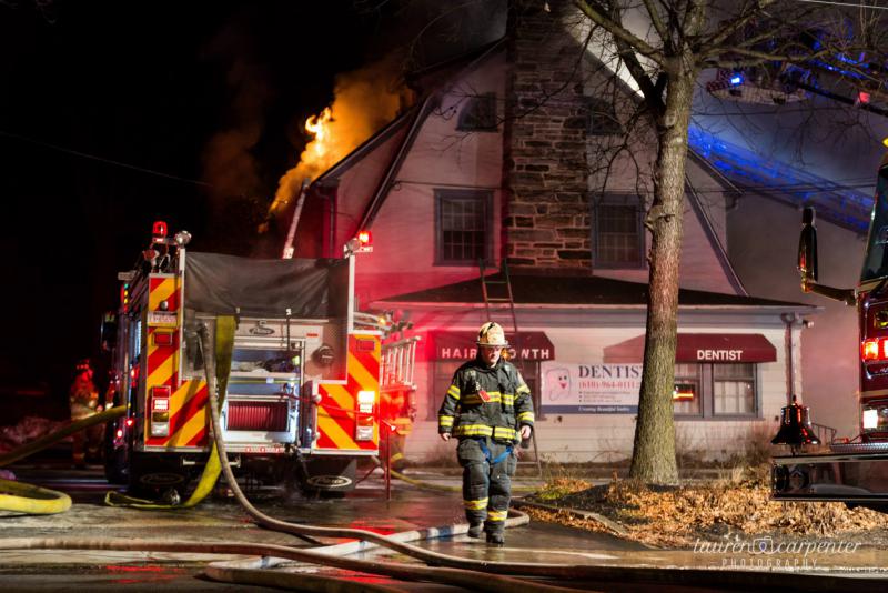 This late evening fire occurred across the street from the popular Minella's Diner in Wayne.
